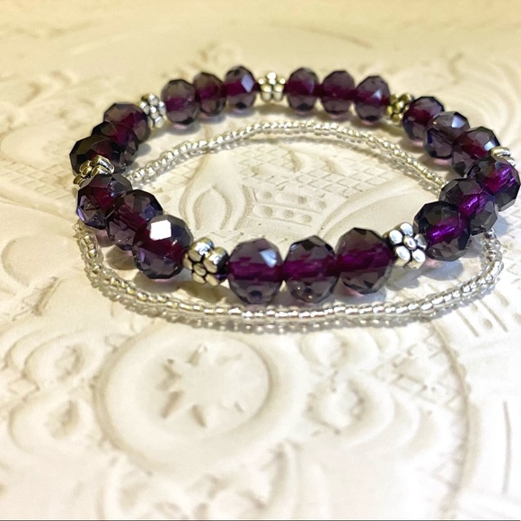 BRAND NEW Purple Agate Crystal Glass Bead, Bracelet set. - Picture 2 of 6